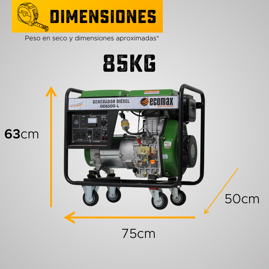 GENERADOR DIÉSEL ECOMAX 6.5kVA MON Arr Man(120/240Vac60hz)3600rpm AB. ALT. EC