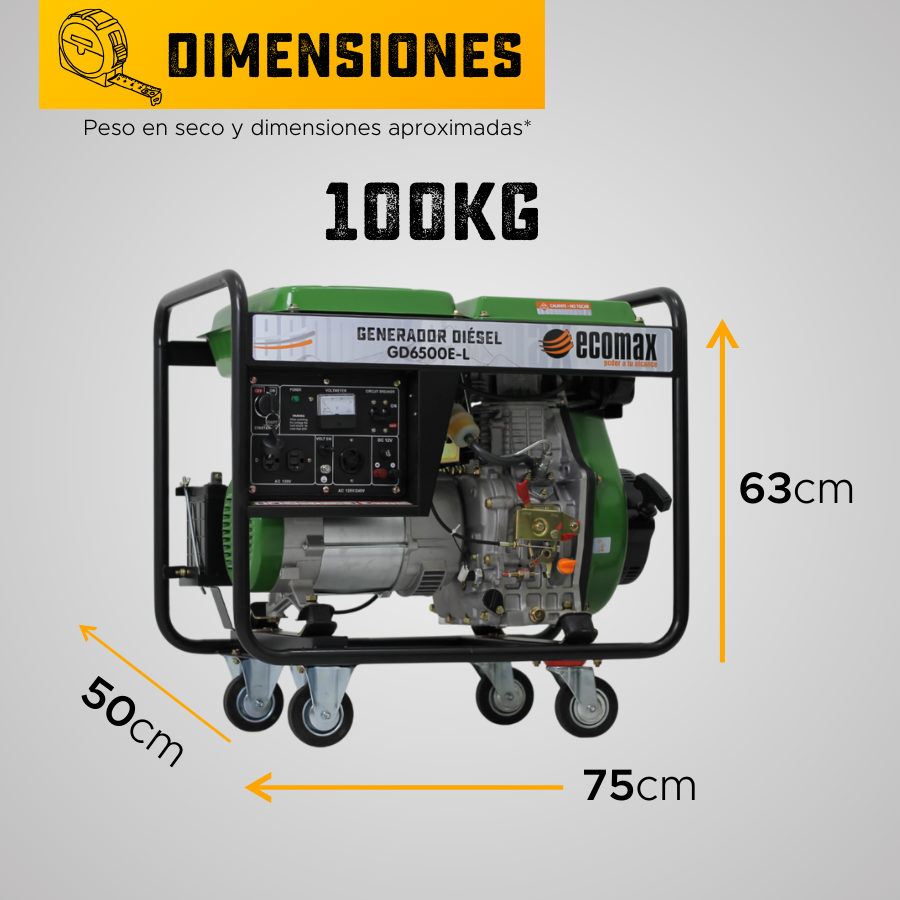 GENERADOR DIÉSEL ECOMAX 6.5kVA MON Arr Elec(120/240Vac60hz)3600rpm AB.ALT.EC