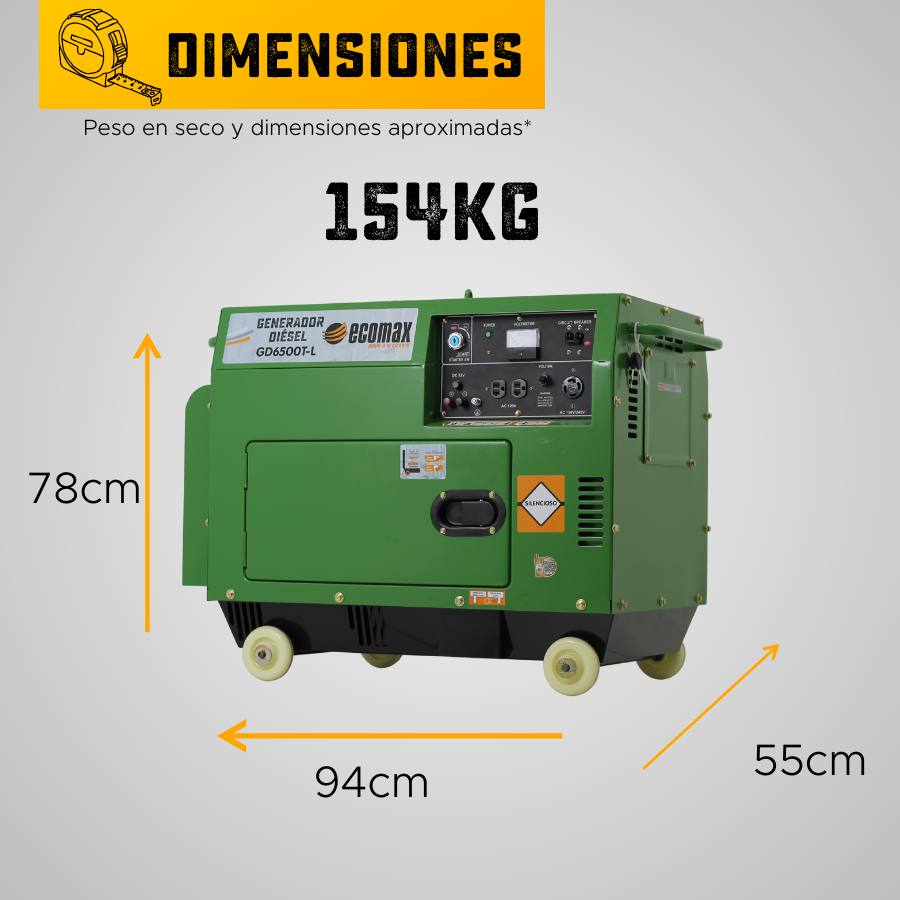 GENERADOR DIÉSEL ECOMAX 6.5kVA MON Arr Elec(120/240Vac60hz)3600rpm CAB.ALT.EC