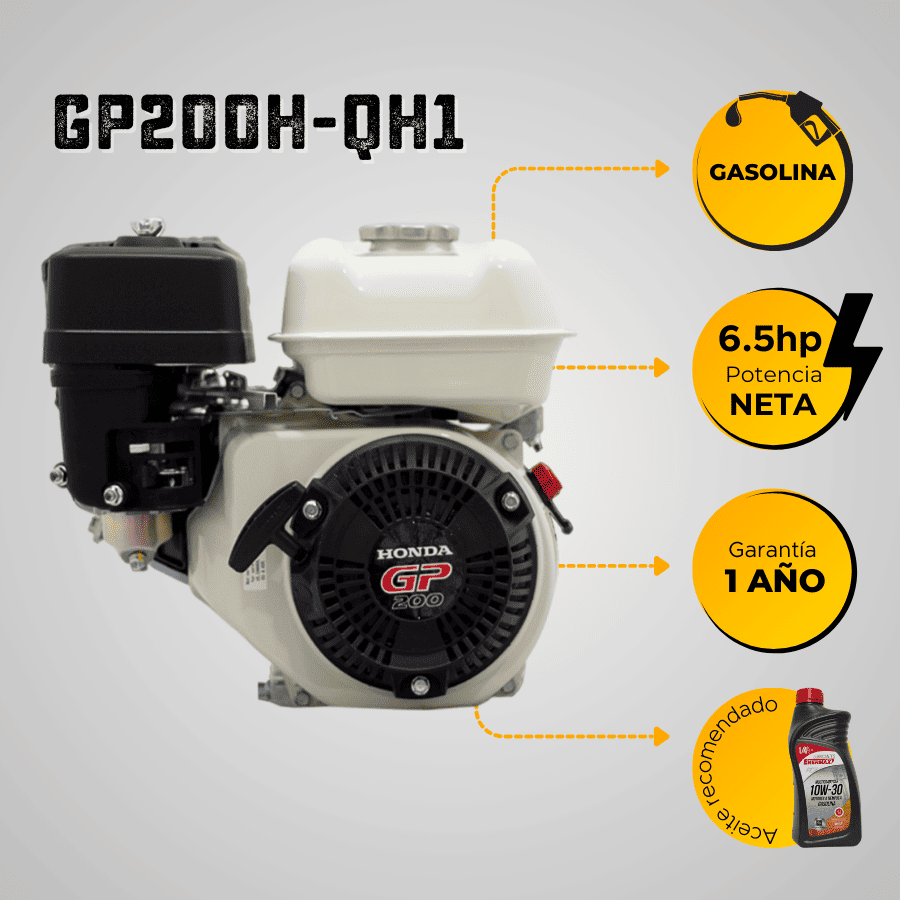 MOTOR GASOLINA HONDA GP (6.5HP-4.9KW) 3600RPM EJE 3/4` CUÑA ARRANQUE MANUAL