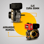 MOTOR DIESEL KAMA (6.1HP-4.6KW) 3600RPM CUÑA EJE 25mm ARRANQUE MANUAL