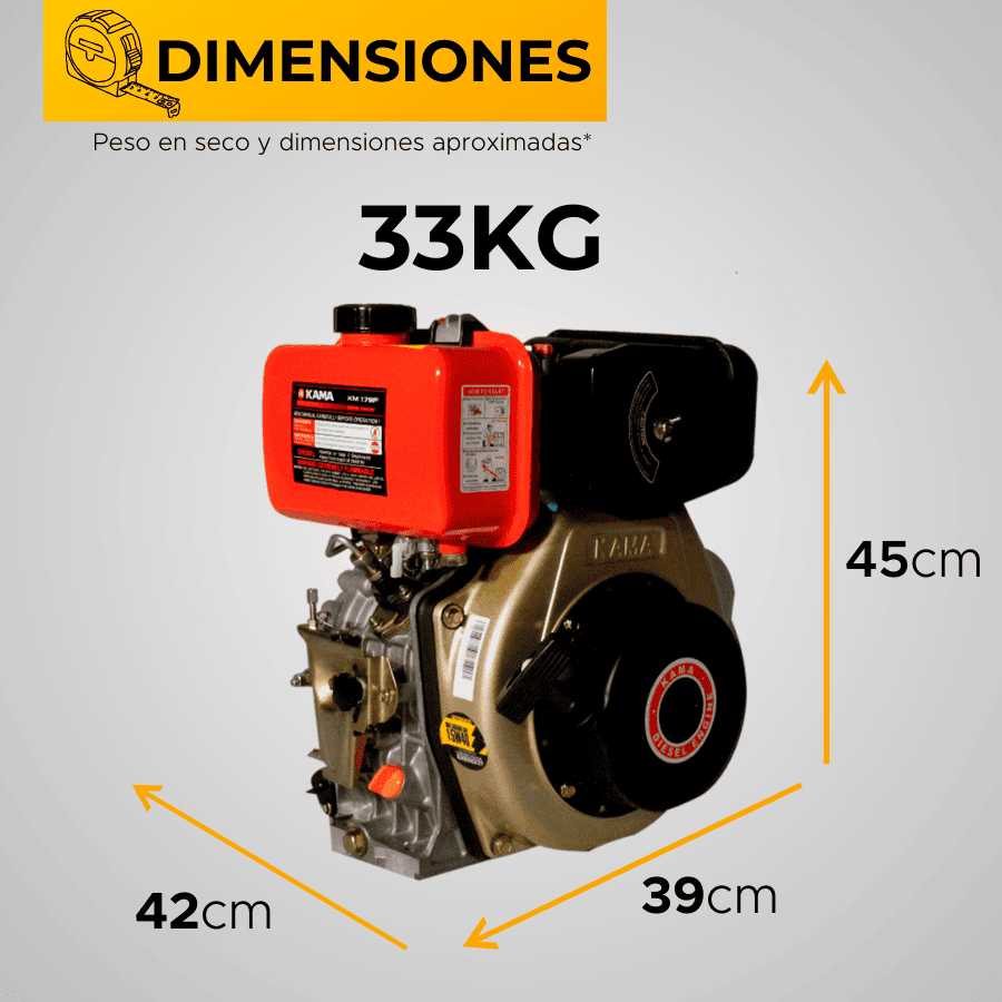 MOTOR DIESEL KAMA (6.1HP-4.6KW) 3600RPM CUÑA EJE 25mm ARRANQUE MANUAL