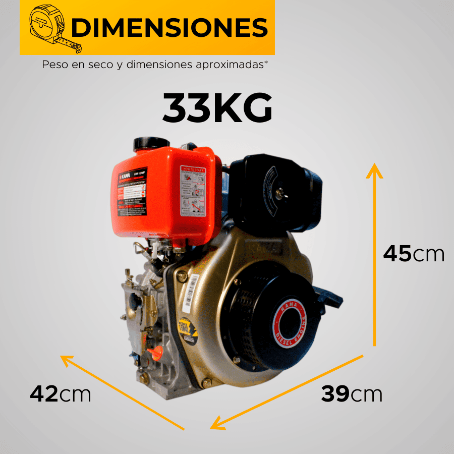 MOTOR DIESEL KAMA (6.1HP-4.6KW) 1800RPM CUÑA EJE 25mm CUÑA ARRANQUE MANUAL.