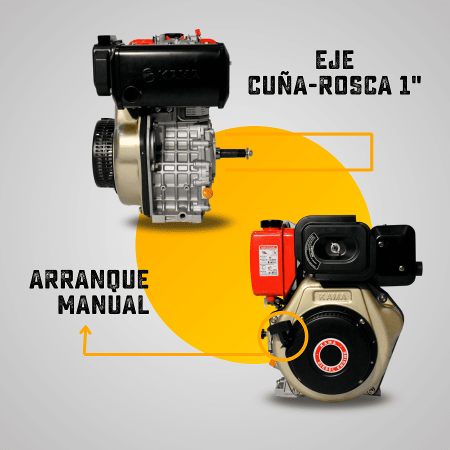 MOTOR DIESEL KAMA (10HP-7.5KW) 3600RPM CUÑA-ROSCA EJE 1 ARRANQUE MANUAL