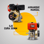 MOTOR DIESEL KAMA (9.5HP-7.1KW) 1800RPM CUÑA EJE 30mm ARRANQUE MANUAL.