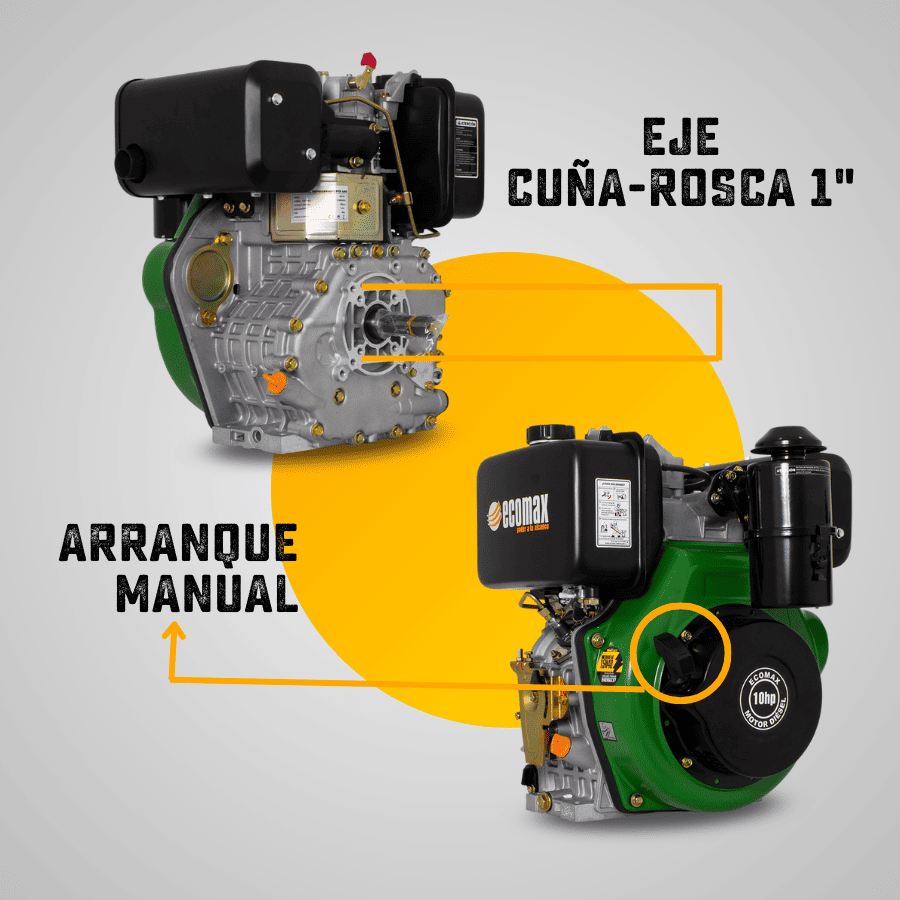 MOTOR DIESEL ECOMAX 10HP 3600RPM CUÑA-ROSCA EJE 1` ARRANQ MANUAL FILTRO ACEITE