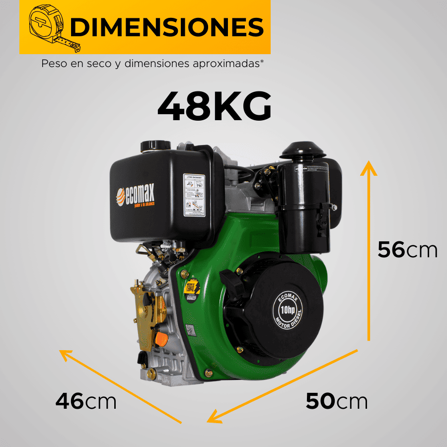 MOTOR DIESEL ECOMAX 10HP 3600RPM CUÑA-ROSCA EJE 1` ARRANQ MANUAL FILTRO ACEITE