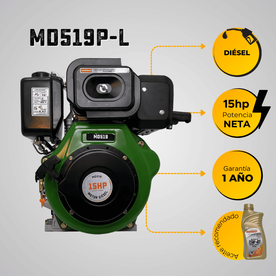 MOTOR DIESEL ECOMAX 15HP 3600RPM ROSCA EJE 1` ARRANQ MANUAL