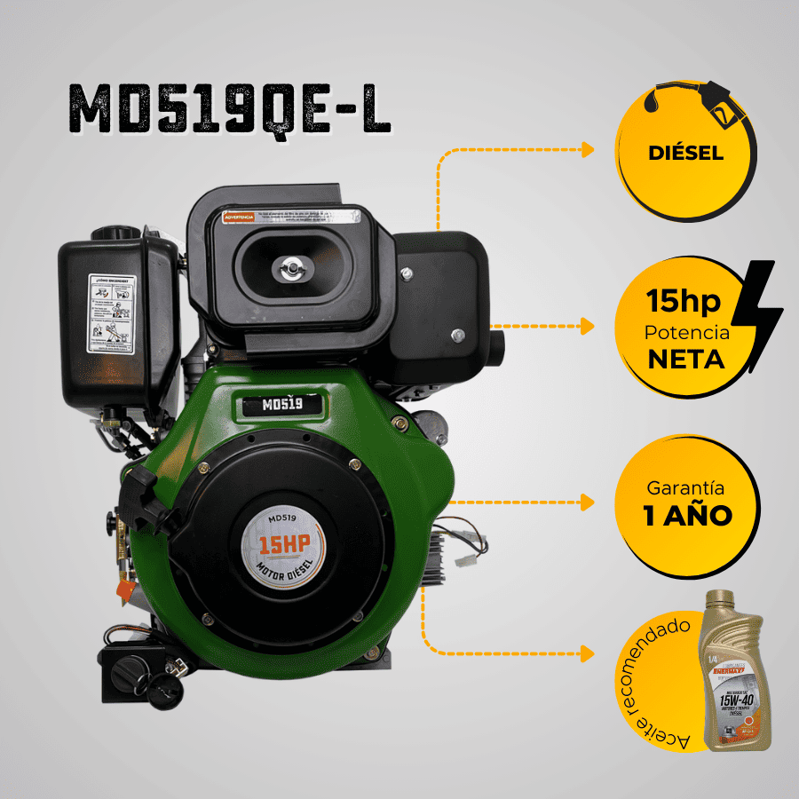 MOTOR DIESEL ECOMAX 15HP 3600RPM CUÑA EJE 1` ARRANQ ELECT