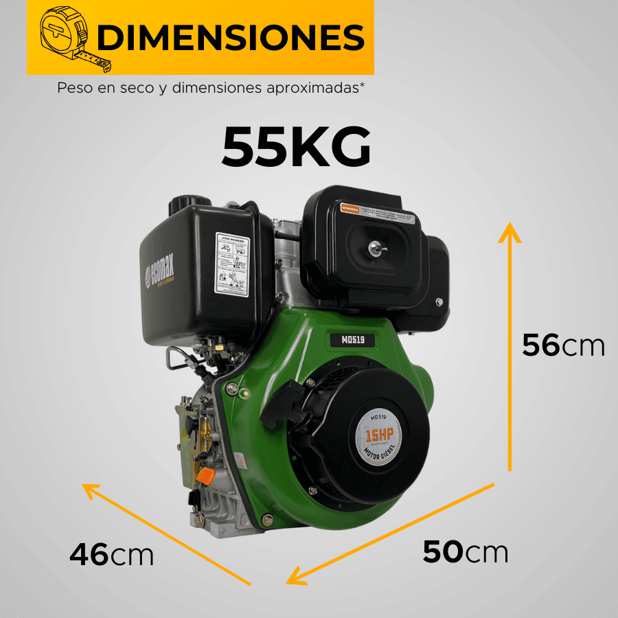 MOTOR DIESEL ECOMAX 15HP 3600RPM CUÑA EJE 1` ARRANQ ELECT